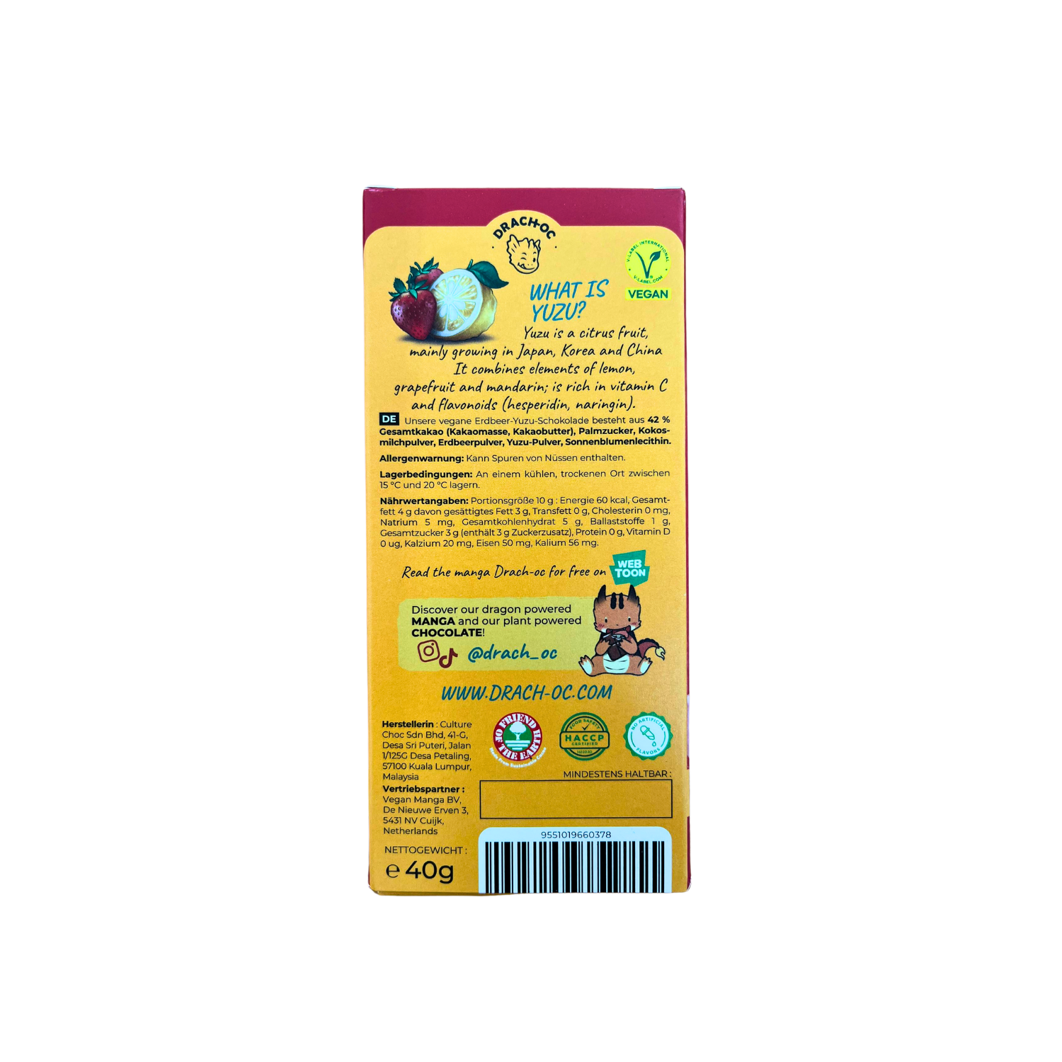Vegan Chocolate Bar - Strawberry Yuzu 40g